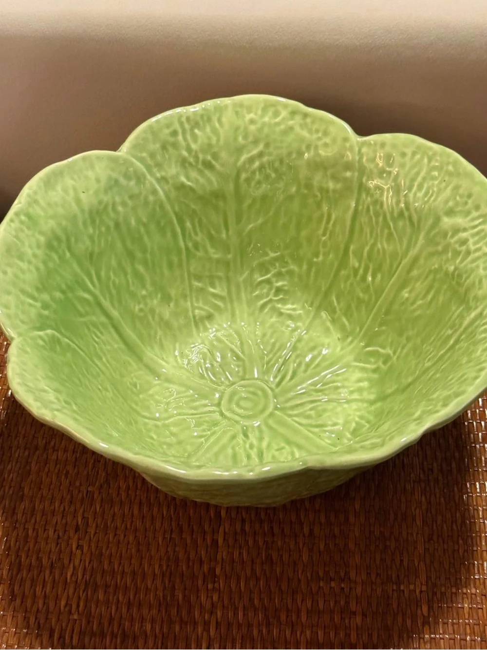 Green Ceramic Scalloped Cabbage Bowl